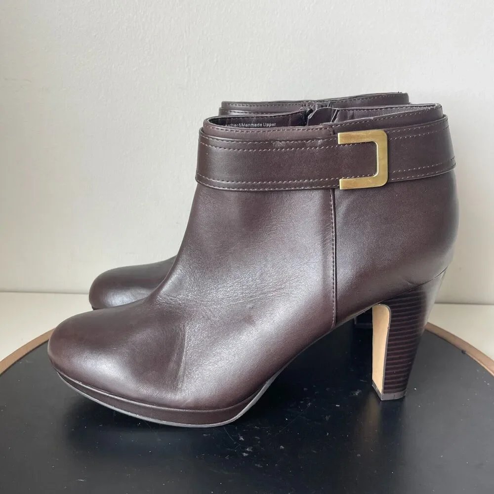 Giani Bernini Netty Bootie Women 11 M High Heel Brown Leather Ankle Classic Boot